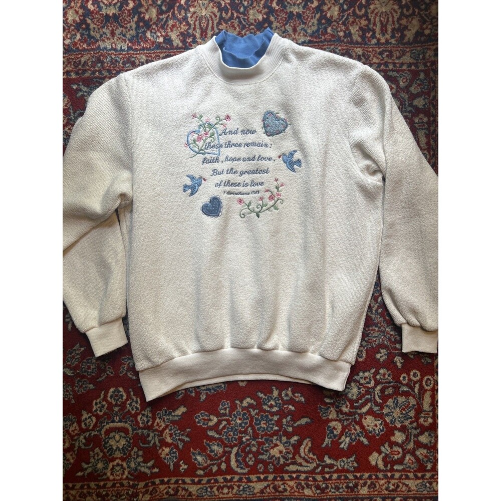 VTG Bonworth Hearts Flowers M Crewneck Sweatshirt Embroidered Sweater 90s Verse